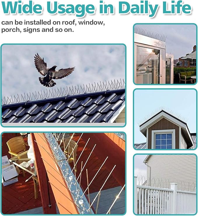 KKY Bird Spikes Stainless Steel Base, Metal Bird Repellent Nail Fence Kit, Can Be Used to Stop Pigeons and Other Small Birds, Covering 65 Feet 60 Packs.