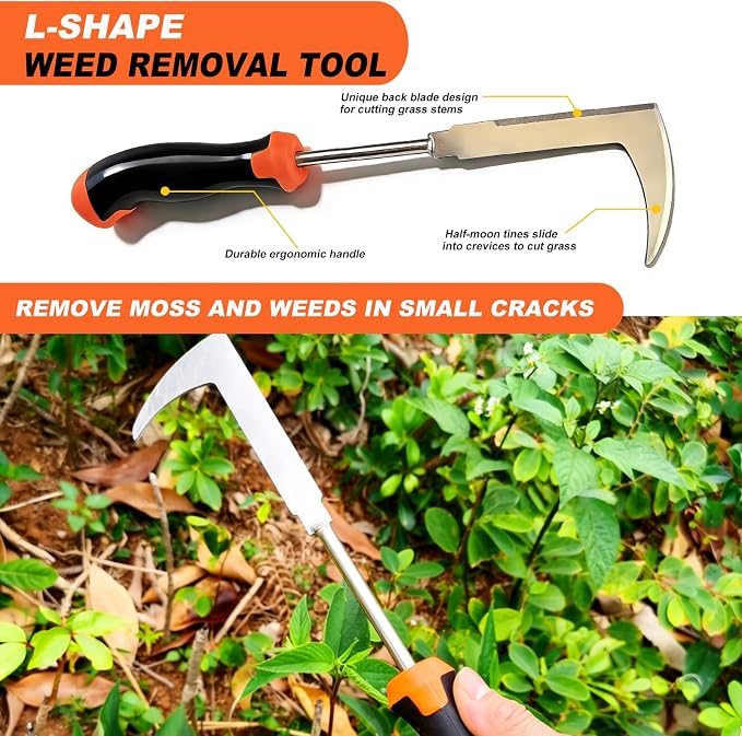 3 in 1 Garden Weeding Tool Set – Manganese Steel Weed Puller, Crack & Crevice Weeder, Ergonomic Scratch Tool for Vegetable Gardening, Lawn Yard Flower Bed Weeding – Heavy Duty Rustproof Hand Tools