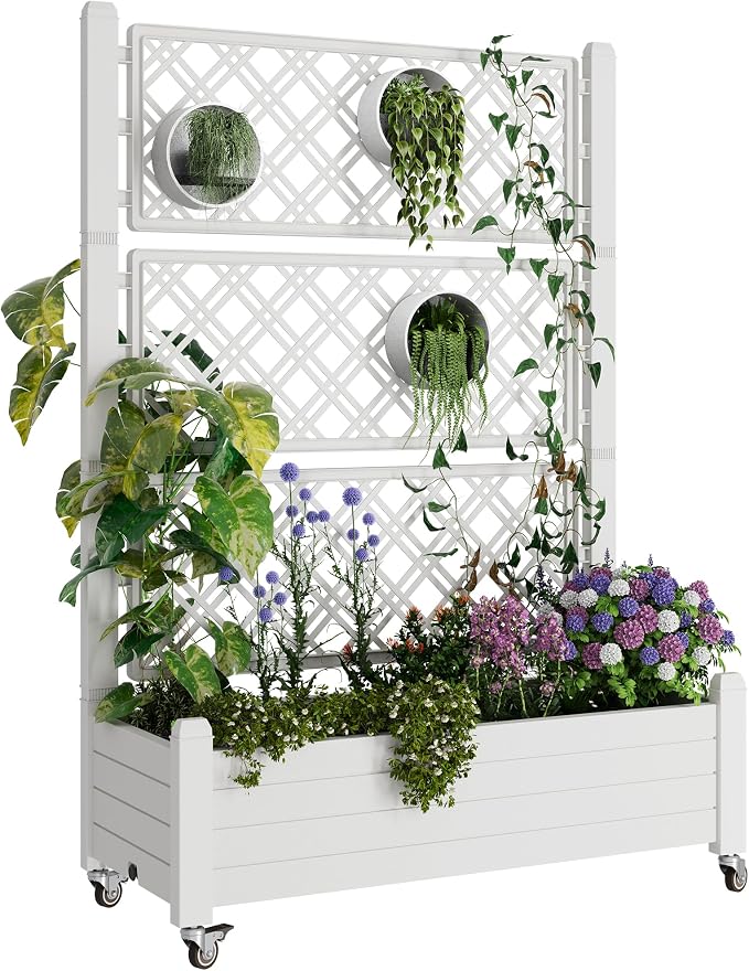 Fancyango Raised Garden Bed with Wheels 61.2" H -Medium Ashen