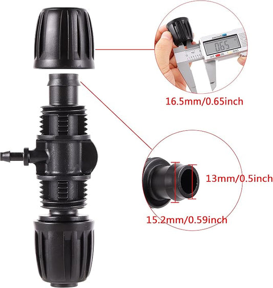 Barbed Tee ,Barb Stone 1/2 inch to 1/4 inch Irrigation Tube Anti-Drop Premium Quality Fitting (1/2" ID x 0.60’‘-0.63" OD) -20 PCS Tee