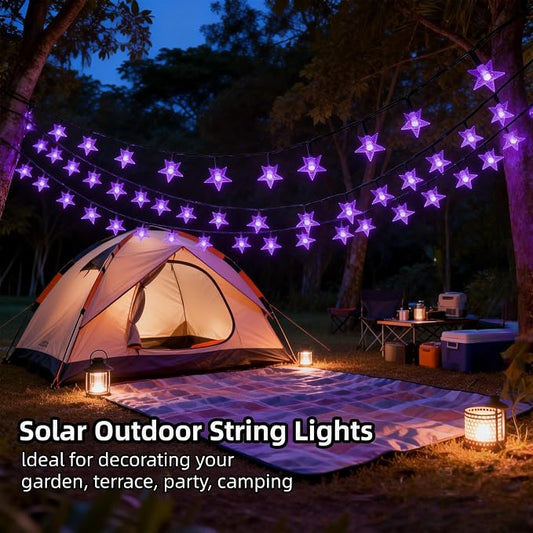 Twinkle Solar Star String Lights Outdoor Waterproof 39FT/100L Fairy Lights | 8 Modes Camping Garden Wedding Party Tree Holidays Backyard Patio Purple