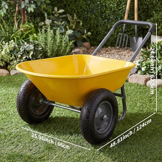 Garvee Wheelbarrow Garden Cart, Heavy Duty Home Utility, Dual-Wheel Home Garden Yard Utility Wheelbarrow Cart with Built-in Stand, (Yellow)