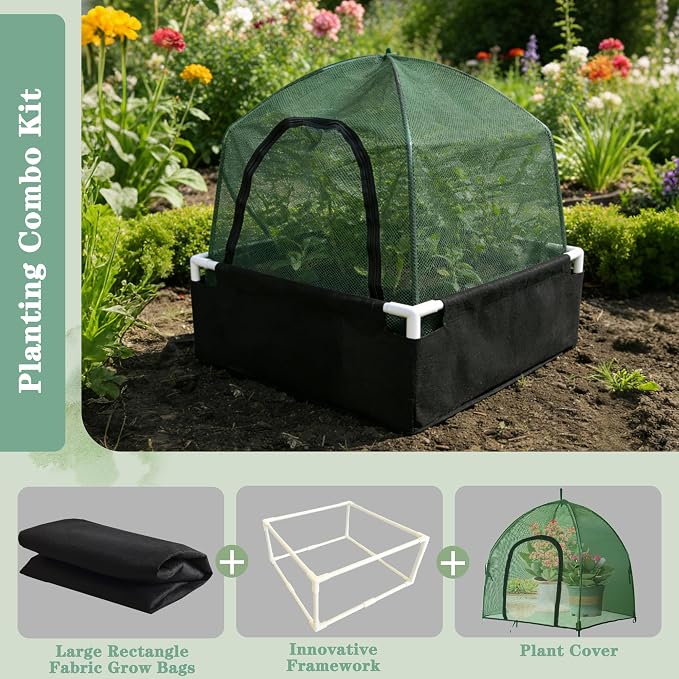 Breathable Felt Raised Garden Bed with PVC Frame, Heavy-Duty Square Planter Box for Vegetables, Herbs & Flowers, 3 Sizes– No Tools Assembly for Patio, Backyard Gardening(4.6*4.6*1FT 1PCS)