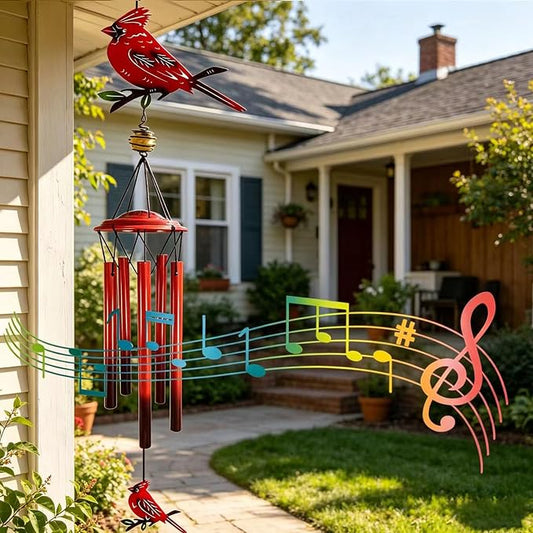 Hummingbird Wind Chimes Outdoor for Men/Women/Dad/Grandpa Birthday Gift Memorial Gift Metal Chimes Decor for, Home, Lawn, Porch, Patio, Garden Decor, Yard Decoration (Red Bird Station)