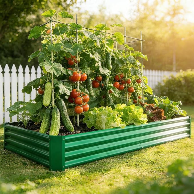 Metal Galvanized Raised Garden Bed Kit, 8 x 4 x 1 ft Galvanized Steel Raised Garden Planter Box Outdoor with Open Base for Growing Vegetables/Flowers/Herbs/Fruits/Succulents, Rectangle, Green