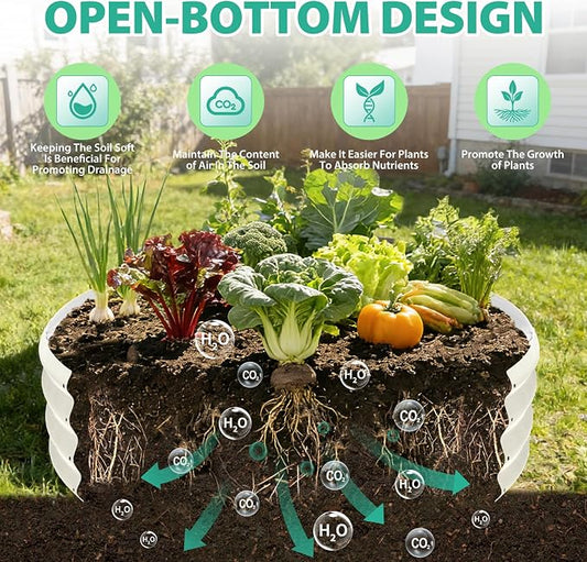 12 Inch Tall 48 Inch Diameter Round White Raised Garden Bed Kits Outdoor | 1 FT Tall,4 FT Planter Bed for Flowers,Herbs,Vegetables,Trees,0.8MM Thick Galvanized Metal Painted,with Gloves,Tool free