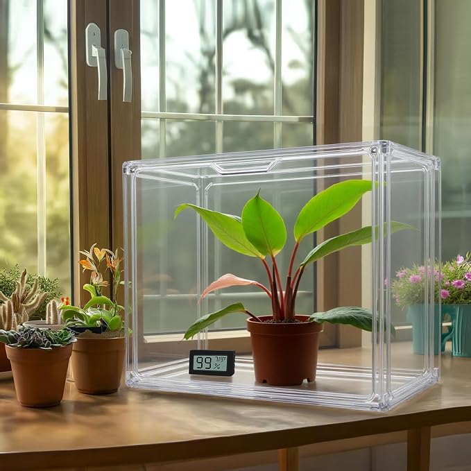 HBlife Mini Greenhouse for Indoor, Clear Stackable Green House with Magnetic Waterproof Door for Small Plants Nursery Germination, Tabletop Portable Greenhouse, 14.1x8.6x10.6 Inch (5 Pack)