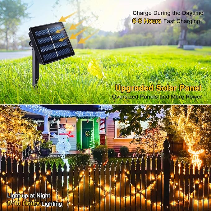 JMEXSUSS 2 Pack Solar String Lights Outdoor, Total 400LED 151FT, Warm White | Christmas Lights Outdoor Waterproof, 8 Modes Solar Powered String Lights for Outside Patio Yard Tree Christmas Decorations