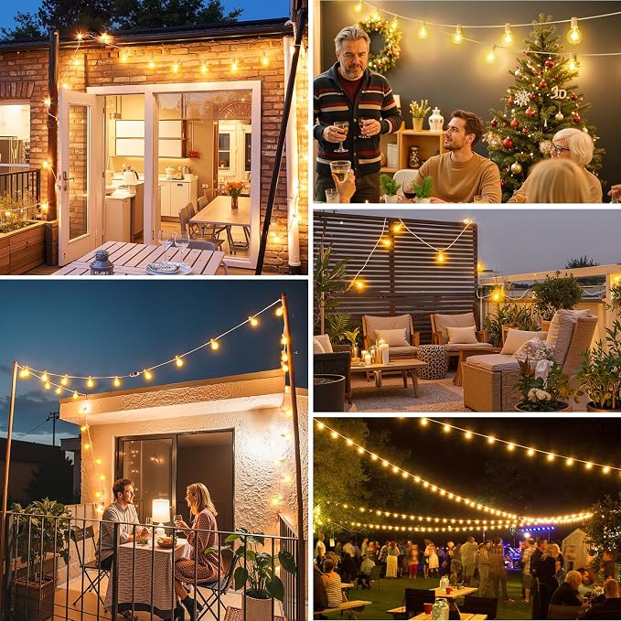 Mlambert 50FT(25FTx2) Solar Powered String Lights Outdoor, Waterproof Patio Light String with 20+2 Shatterproof LED G40 Bulbs for Backyard Garden-White