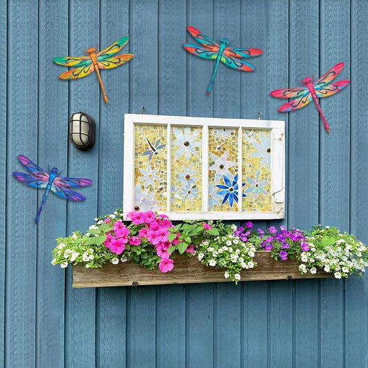 VOKPROOF Metal Dragonfly Wall Art Decor,Outdoor Fence Decor for Patio Yard Garden, Hanging Decorations for Living Room, Bedroom(4 Pack)