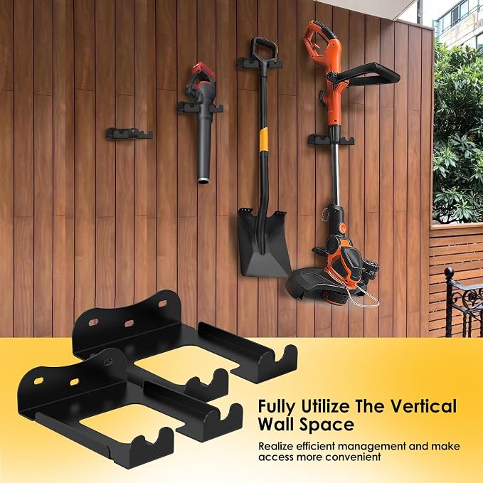 4 Pack Weed Eater Hanger Wall Mounted Bulk Weedeater Garage Trimmer Rack Heavy Duty Garden Tool Hanger Steel Weed Whackers Holder Organizer Hooks for Grass Garden Tools (Black)