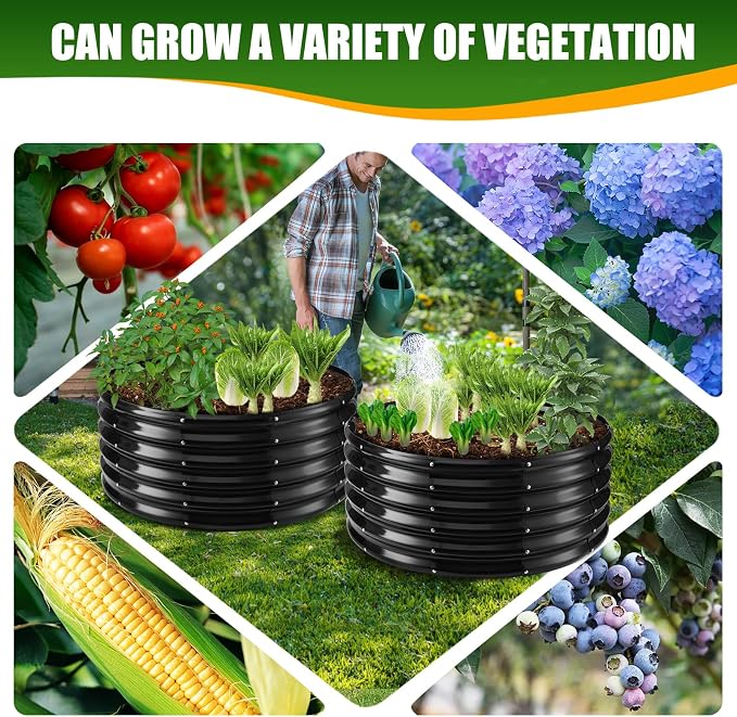 TBMLC 17" Tall Elevated Round Metal Rised Garden Bed- 3.3'x3.3' in Size and 0.8MM Thick Durable Planter Box for Vegetables Flowers Succulent at Patio/Garden Outdoor (Black, 3.3FT Diameter)