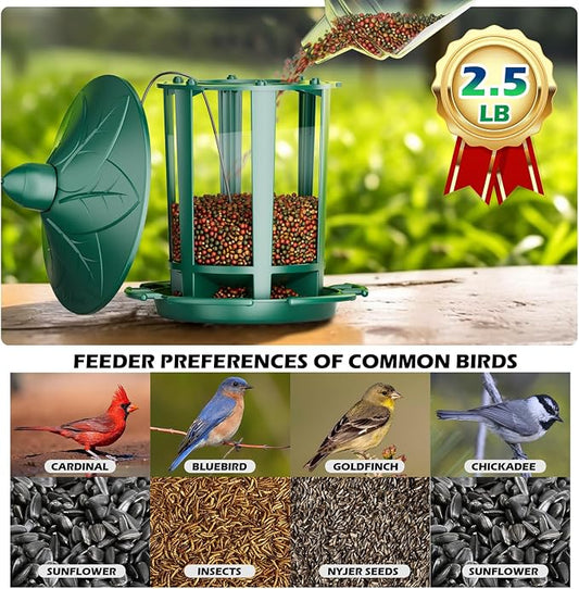 Birdream Bird Feeders for Outdoor Hanging, Assembly Required, 1-Min Easy Setup, Charming Castle Design, Attracting Cardinals Chickadees Goldfinches & Sparrows - Green