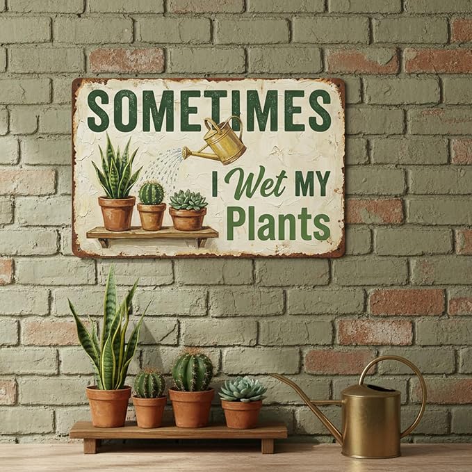 Garden Decor Sign Sometimes I Wet My Plants Funny Wall Art | Plant Lovers • Garden Shed Display • Garden Theme • Rustic Humor Design • UV Printed • 8x12 Inch