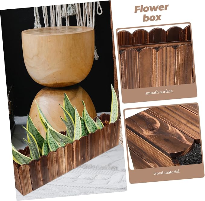 Rustic Wooden Flower Planter Box 19.37X5.11X3.54In Anti-Rotten Wood Pot for Indoor Balcony Window Sill Decorative Fake Flower Holder with Foam Block