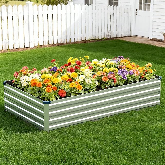 Vengarus 2PCS 9x3x1ft Galvanized Raised Garden Beds Kit,Planter Box Silver | Galvanized Steel, Rectangular Metal Planter Raised Beds, Vegetables, Herbs, Flowers, Easy Assembly, Rustproof Safe Backyard