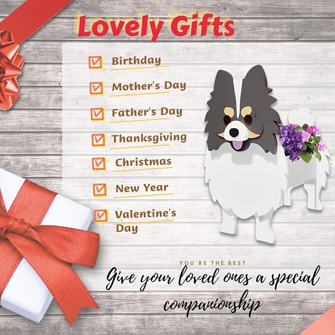 Grey and White Pomeranian Dog Planter Pots, 9.45 x 6.65 x 12.13 in | Dog Flower Pot, Cute Animal Shaped Plant Pot, Gifts for Women & Pet Lovers, Indoor Outdoor Garden Home Office Decor