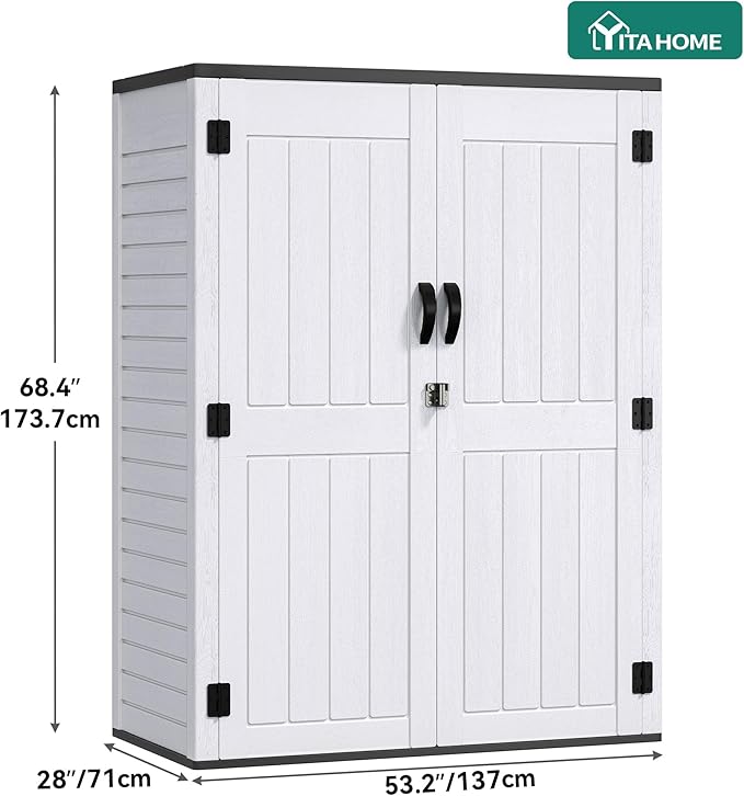 YITAHOME 59 cuft Outdoor Vertical Storage Shed, Tall Storage Shed Outdoor w/o Shelf, Outdoor Waterproof Storage Cabinet for Garage, Pool Storage, Garden Shed Outdoor Storage, Light Gray