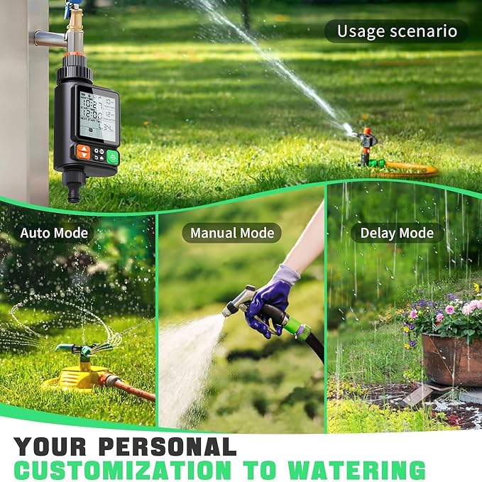 Sprinkler Timer for Garden Hose,3.3" LCD Display,10 Independent Watering Programs,Automatic Rain Delay,Outdoor Faucet Water Timer with Manual Mode,IP54 Waterproof for Lawn Yard Irrigation