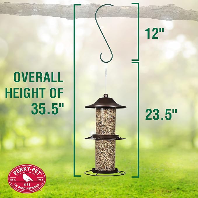 Perky-Pet Large 2-Tier Panorama Wild Bird Outdoor Feeder with Hanging Hook - 325SCOMBO-1SR - 4.5 lb Seed Capacity - Durable Construction - Versatile Hanging with Included Hook