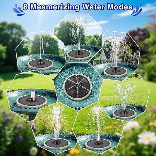 SZMP Solar Fountain, 4W Solar Powered Bird Bath Fountains with 4000 Battery, Color LED Lights, Outdoor Water Feature Fountain Pump with 7 Nozzle and 4 Fixers for Garden, Patio, Pond, and Pool