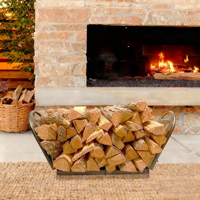 36-Inch Heavy Duty Foldable Firewood Rack - Portable Metal Log Holder for Indoor Outdoor, Fireplace Patio Deck Firepit Storage Organizer