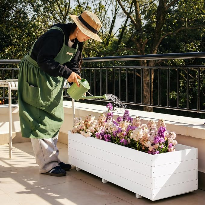 Fir Wood Raised Garden Bed Rectangular Planter for Outdoor Tomato Planter | For Herbs & Flowers Garden Includes Fabric Planter Liner, 4 Drainage Holes