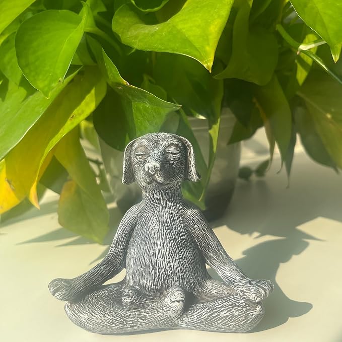 Meditation Buddha Statue, Meditation Dog Decoration, Yoga Ornament, Dog Garden Statue (Grey)