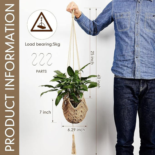 Shappy 3 Pack Boho Macrame Plant Hanger, Large Hanging Planter Plant Holder Pot Hanger Hanging Basket Wall Planters, Plants Lover Gift for Indoor Garden (Classic,Brown)