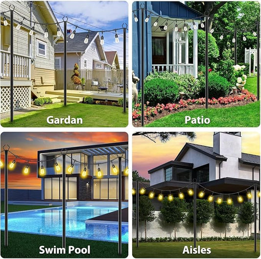 AILBTON 10Ft String Light Poles 6 Pack,Light Poles for Outside Lights,Outdoor with Fence Brackets Hanging Lights,Metal Stand Deck Patio Backyard