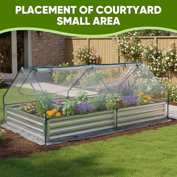 8x4 FT Greenhouse with Double Zipper Doors, Portable Outdoor Greenhouse with Clear PVC Cover, Outdoor Green House for Flowers, Vegetables, Herbs, Backyard Garden, Silver