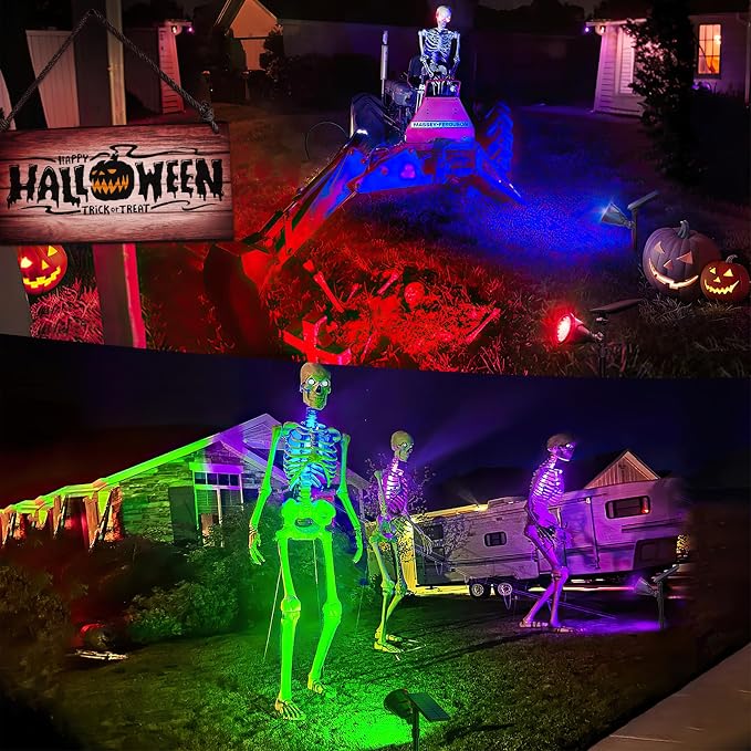 JSOT 4 Pack Halloween Solar Spot Lights Outdoor- RGB Solar Lights Outdoor Waterproof Color Changing Spotlights Christmas Decor, Outside Landscape Lighting for Yard Driveway Tree