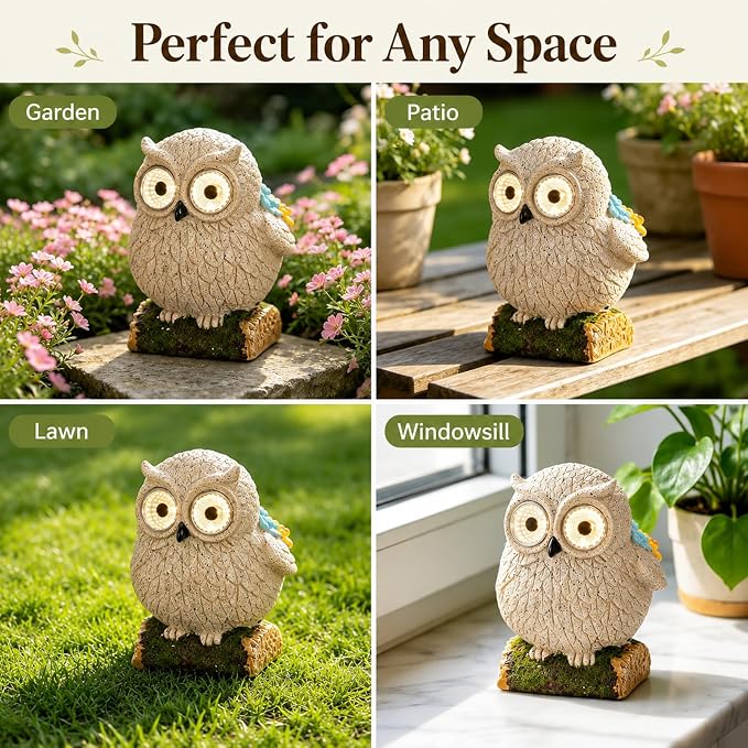 mocosa Solar Garden Statues Owl and LED Lights Birthday Gifts for Women Mom Grandma Solar Outdoor Cat Decor for Outside,Outdoor Solar Lights for Yard, Garden and Patio, Unique Gift for Women