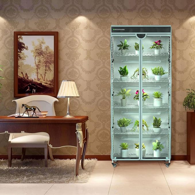 Indoor Greenhouse 6-Tier Plant Rack with Cover & 5 T8 Grow Lights | Thermometer & Timer – Seedlings, Flowering, Herbs & Vegetables, Indoor Gardening, Easy Assembly 30"W x 14"D x 72"H