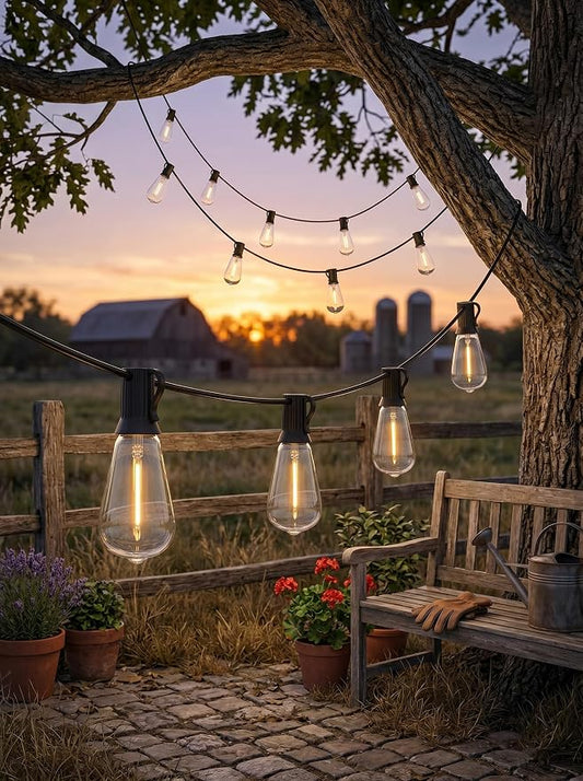 LED Outdoor String Lights 50FT Edison Lights with 27 ST38 Shatterproof Bulbs, Outside Hanging Lights Waterproof for Patio, Porch, Deck, Garden, Balcony, 2700K Warm White, Dimmable