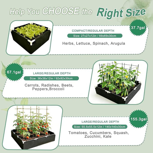 Breathable Felt Raised Garden Bed with PVC Frame, Heavy-Duty Square Planter Box for Vegetables, Herbs & Flowers, 3 Sizes – No Tools Assembly for Patio, Backyard Gardening(3*3*1FT, 2PCS)