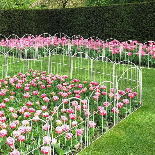Decorative Garden Fence 17in x10ft, 10 Pack Rustproof Metal No Dig Fence Animal Barrier for Dog, Arched Flower Bed Edging Ornamental Wire Border Panel Fencing for Yard Patio Outdoor Decor White