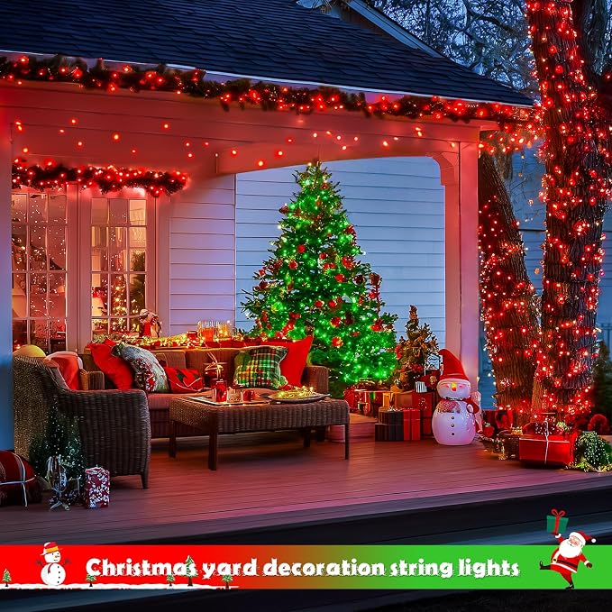 JMEXSUSS 2 Pack Solar String Lights Outdoor Waterproof, Total 66 FT 200 LED Solar Christmas Lights Outdoor, Twinkle Light for Christmas Tree Outside Garden Yard Xmas Decor, Red to Green
