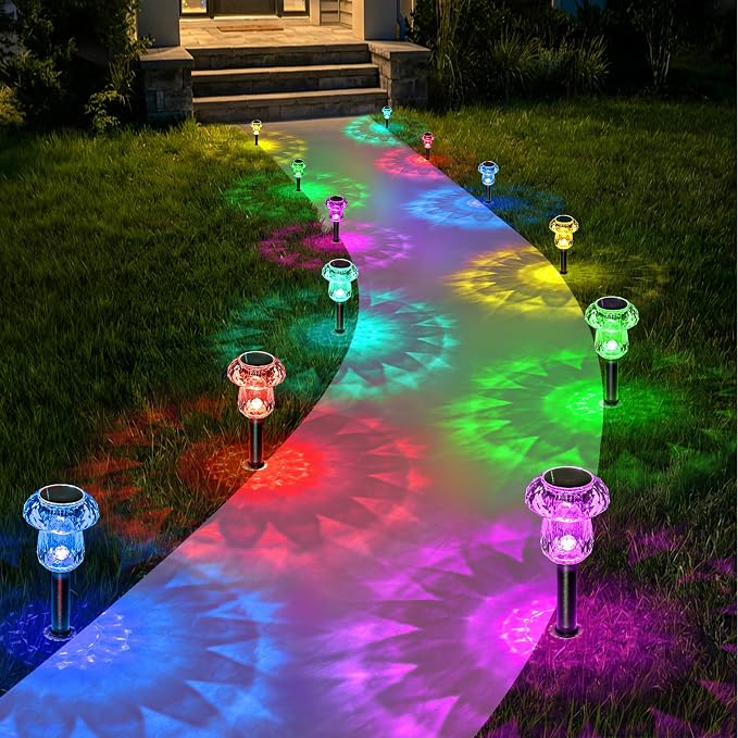 Solar Pathway Lights Outdoor 16 Pack Mushroom Garden Lights Waterproof Solar Powered Yard Lighting for Landscape, Driveway, Path, Walkway, Patio, Outside Garden Decorations, Color Changing