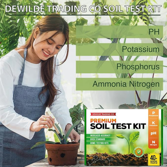 Premium Soil Test Kit: 40 Complete Tests for Lawns, Gardens, and Vegetables. Tests for Ammonia Nitrogen, pH, Phosphorus, and Potassium.