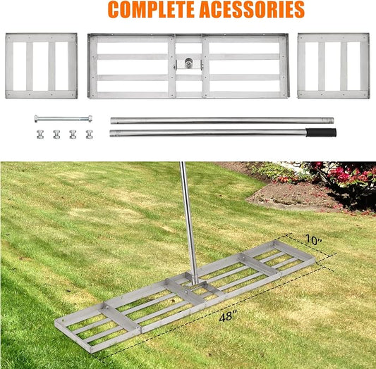 Lawn Leveling Rake, Stainless Steel Lawn Leveler with 48"x10" Ground Plate, Heavy Duty Effort Saving Lawn Level Tool for Yard Garden Golf Course, Ease Level Soil Sand Dirt Surfaces