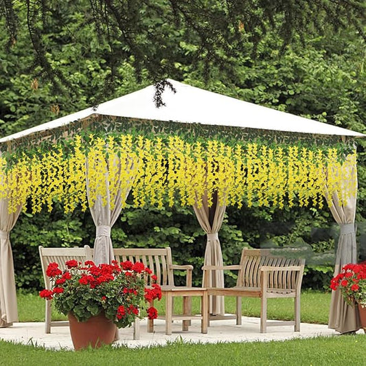 Artificial Wisteria Hanging Flowers-Fake Wisteria Flower Garland Silk Vines Rattan Decor for Home Wedding Arch Wall Garden Greenery Bedroom Outdoor Office Party Decoration (36, Yellow)