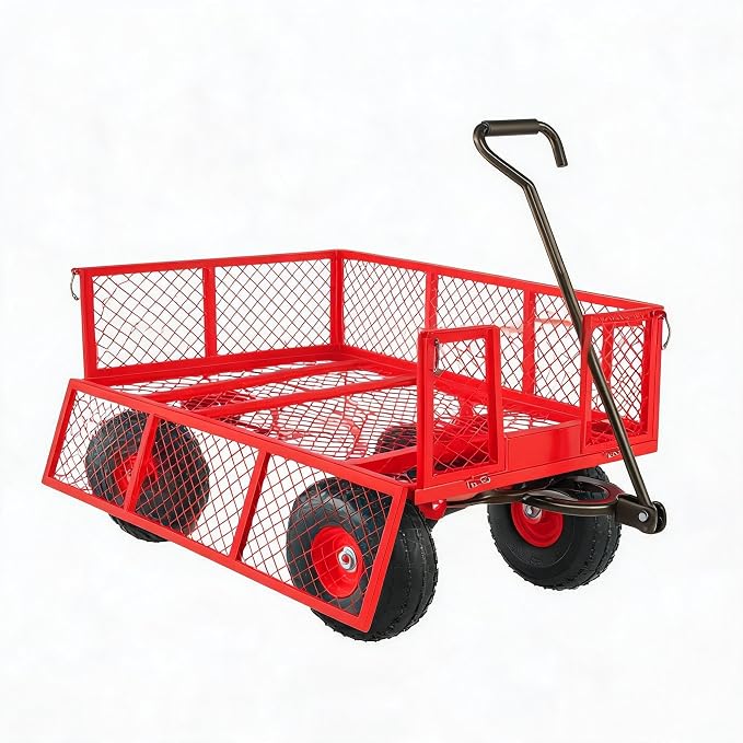 Garvee Steel Garden Cart, 900 LBS Capacity Utility Outdoor Wagon, Heavy Duty Mesh Garden Metal Wagon with Removable Sides and 10" Tires for Yard, Lawn, Garden