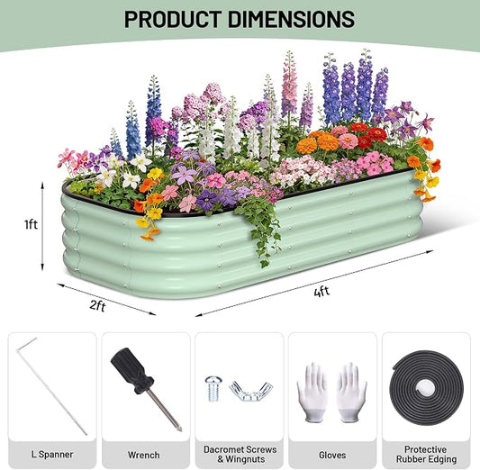 Garvee Galvanized Raised Garden Bed, 2Pcs Raised Garden Beds Outdoor, Rectangle Planter Raised Beds with Gloves and Rubber Edge Trim for Vegetables, Flowers and Herbs, 4x2x1 FT, Green