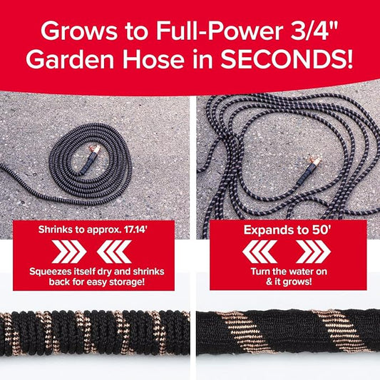 Pocket Hose 50 FT Copper Bullet Expandable Garden Hose w/10 Pattern Thumb Spray Nozzle AS SEEN ON TV 650psi 3/4 in Patented Lead-Free Ultra-Lightweight Solid Copper Anodized Aluminum