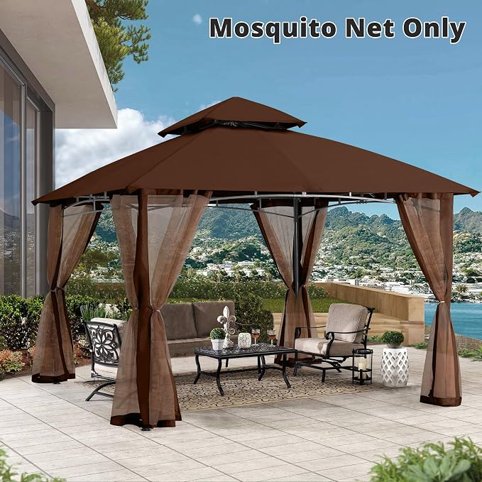 MASTERCANOPY Patio Gazebo Mosquito Netting Screen Walls (10x10, Coffee)
