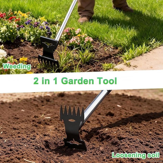 Weed Puller Tool with Long Handle,Adjustable Long Manual Weeder Remover Tool,2 in 1 Hand Weed Rake and Garden Hoe for Gardening, Uprooting Weeding Tool for Yard, Lawn, Patio, Garden