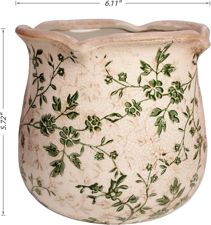 Xiaan Jiaju Vintage Ceramic 6.11'' Plant Pots, Decorative Vase for Indoor Garden, Room & Home Decor, Sage Beige