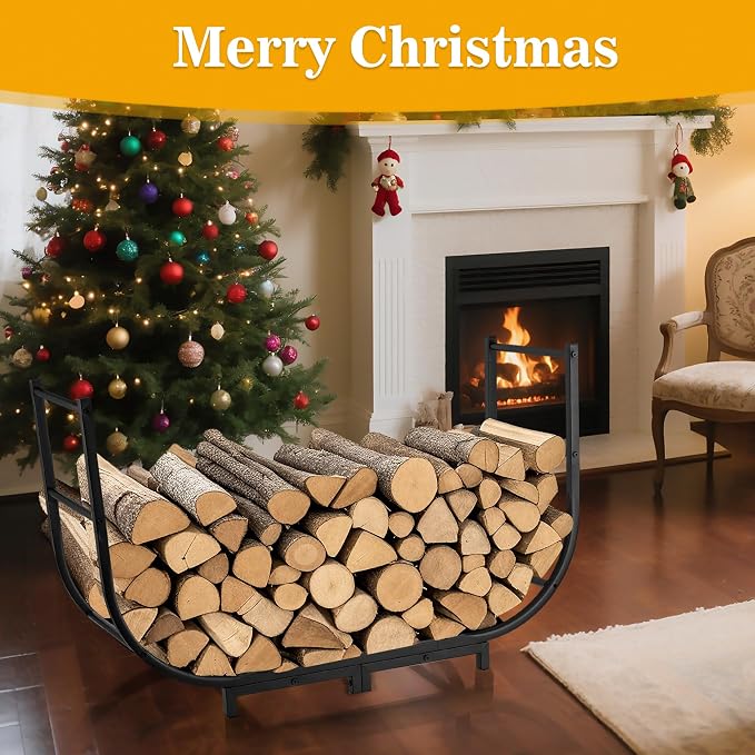 facka 40 Inch Firewood Rack Outdoor with Cover, Metal Wood Rack | Iron Fire Log Stacker Holder for Fireplace, Patio, Porch, Yard, Garden, Indoor Outdoor Wood Storage