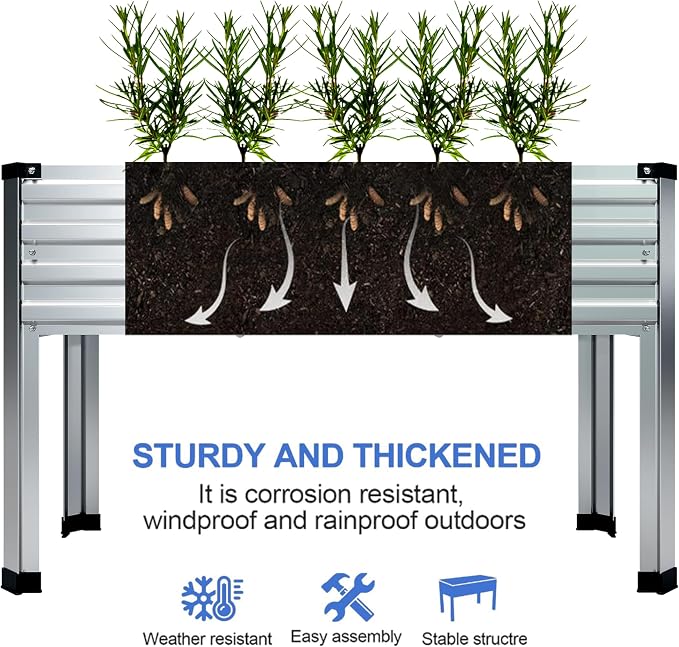 DIIYIV 2PCS Galvanized Raised Garden Bed with Legs,2PCS 48×18×30in Elevated Planter Box for Backyard,Outdoor Garden, Patio, Balcony, 300lb Capacity,Silver